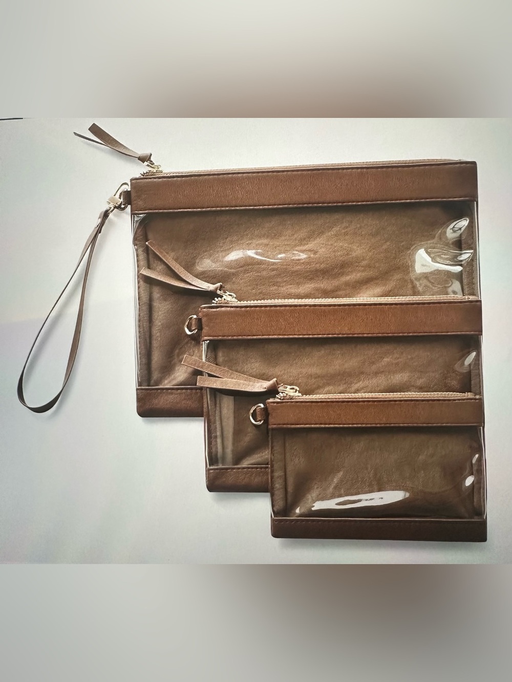 Brown Clear-Panel pouch set of 3
